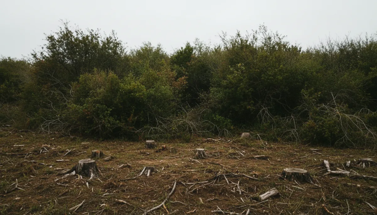 Before - overgrown acreage with brush and trees