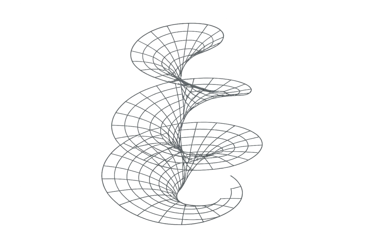 Abstract 3D spiral monochrome thin-line vector sculpture