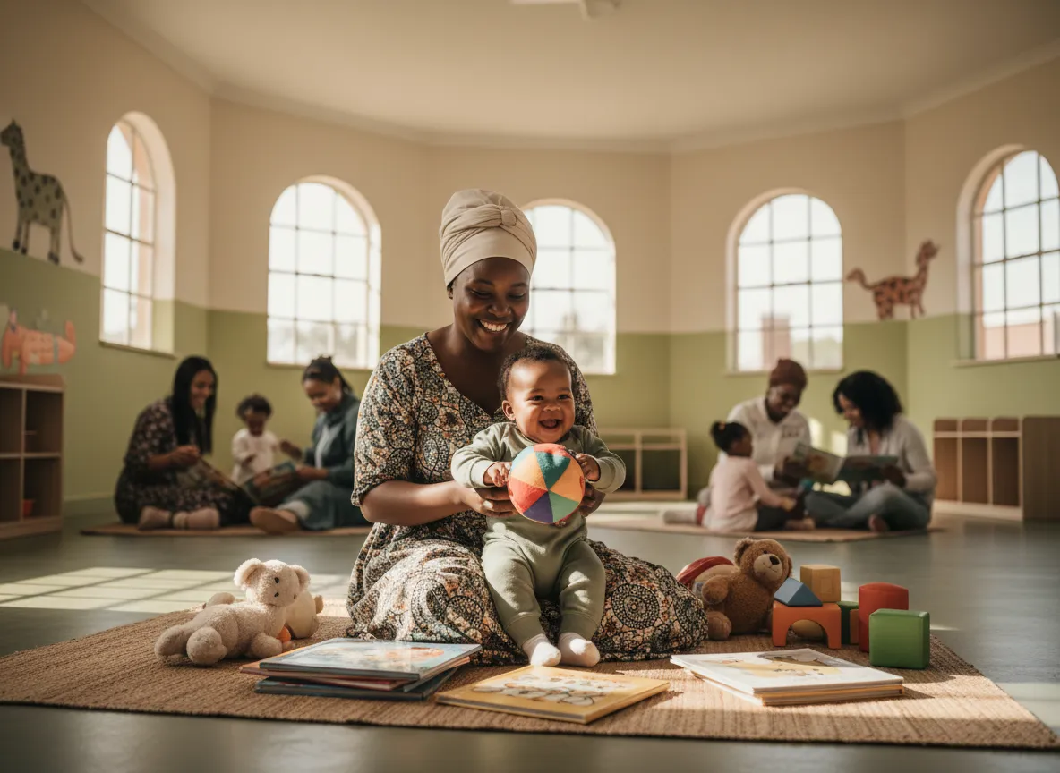 Mother playing with baby in an Early Childhood Development program