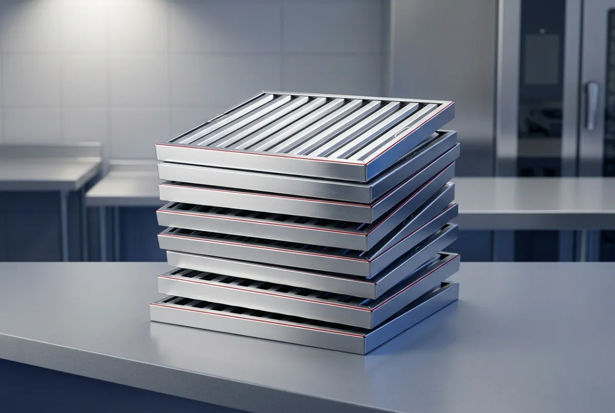 Stainless steel baffle filters degreased and cleaned