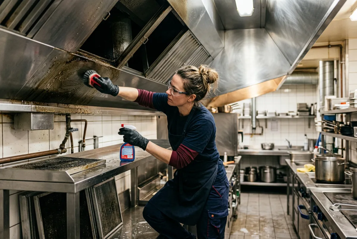 Commercial restaurant kitchen hood system cleaning