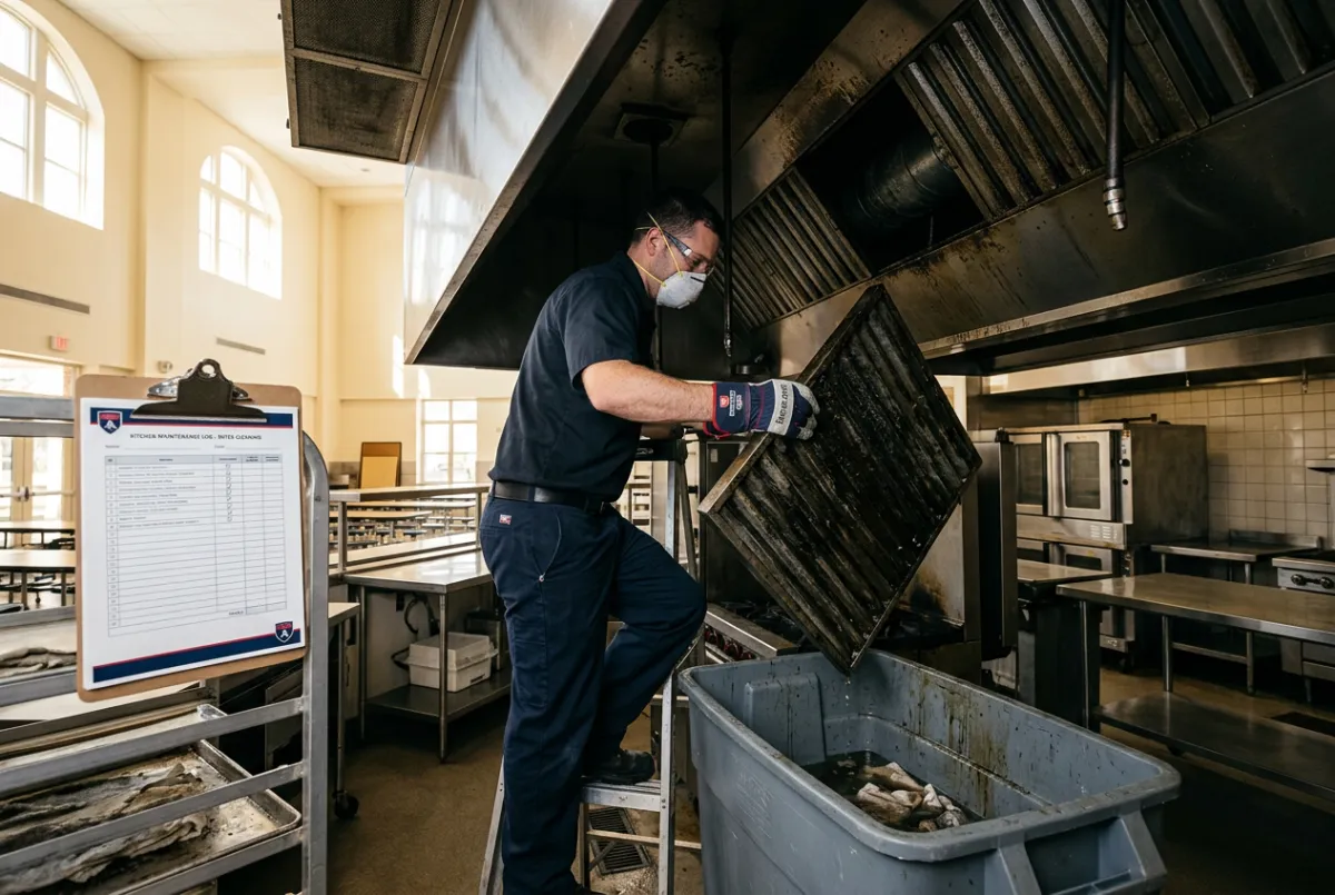School cafeteria commercial kitchen exhaust cleaning
