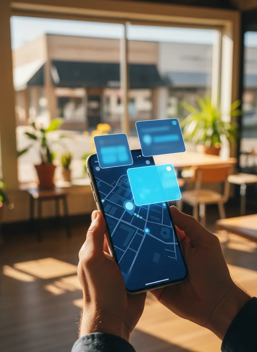 Smartphone showing AI-generated local recommendations