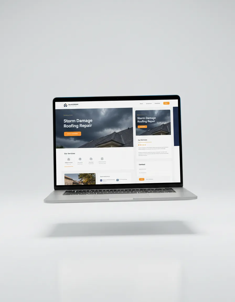 High-converting storm damage roofing landing page mockup