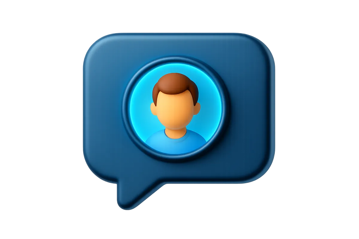 Live chat interface bubble showing a human avatar ready to assist