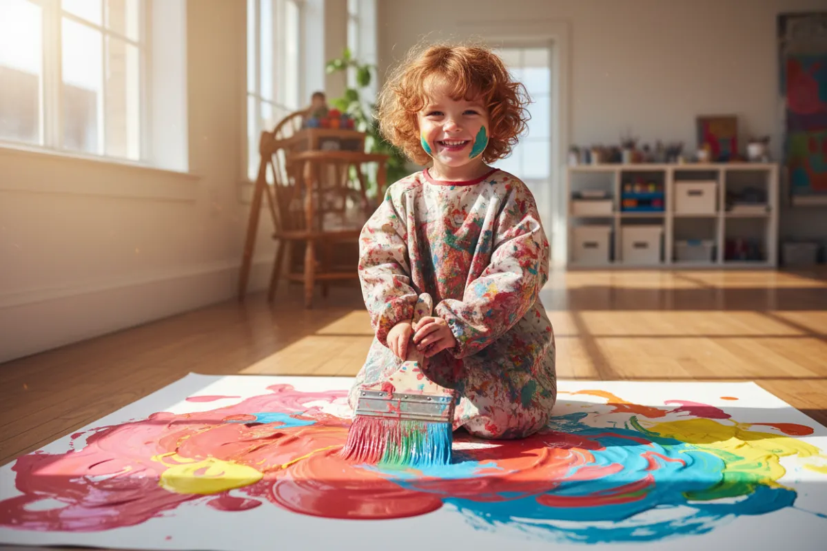 Photo of children molding clay with bright, vibrant colors, smiling and interacting energetically.