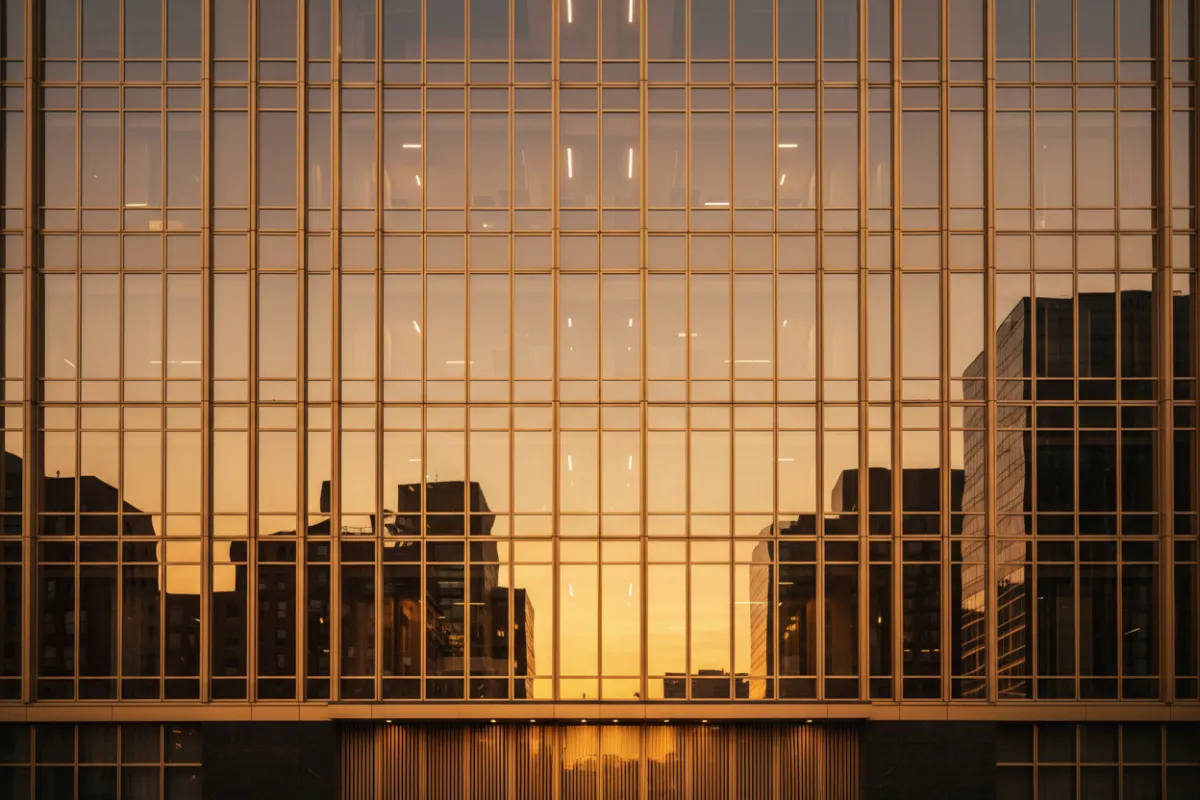 Sleek commercial office building glass facade