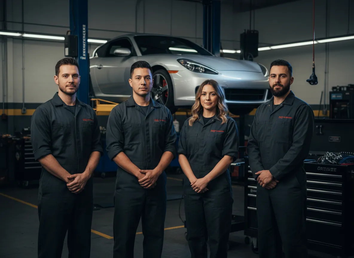 Randy and the Hawthorne Automotive team inside the repair shop