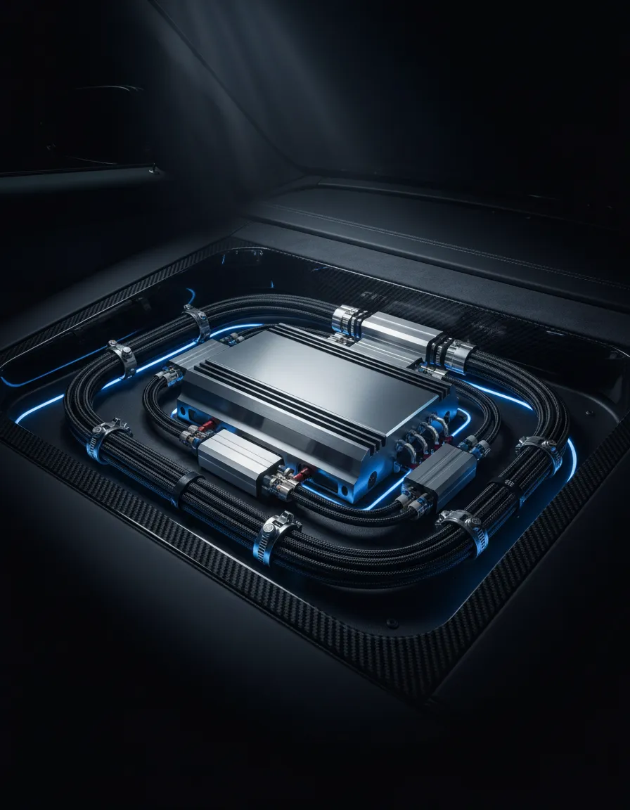 Pristine professional audio installation inside a high-end vehicle