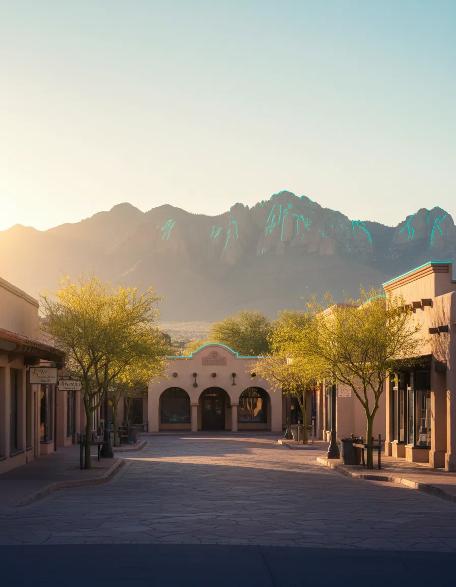 High-key photo of Old Town Scottsdale and McDowell Mountains