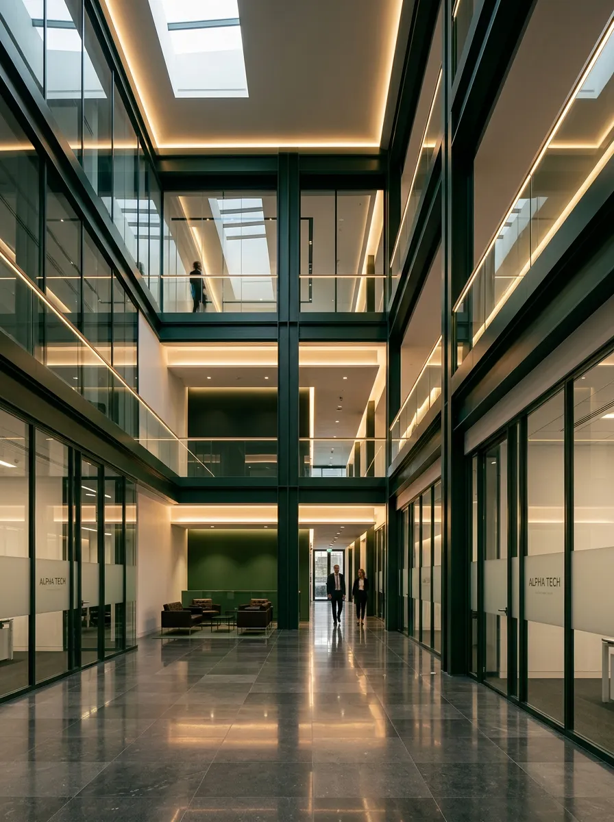 Commercial cleaning crew servicing an upscale corporate architectural facility