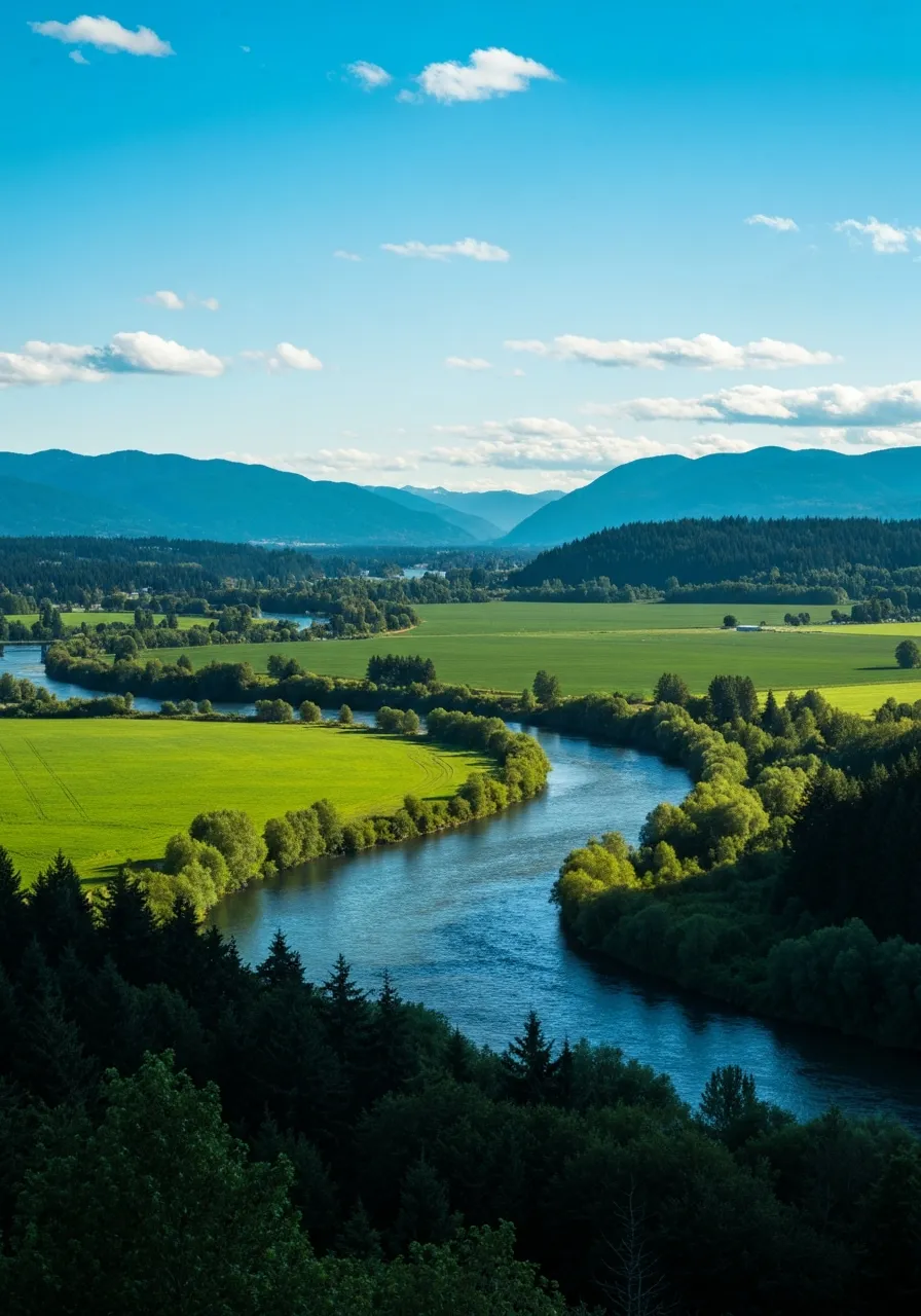 Scenic view of Skagit River and Burlington landscape