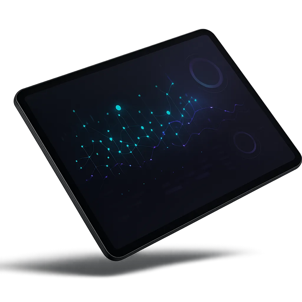 Visual cutout of modern tablet displaying real-time AI form automation analytics and workflow metrics