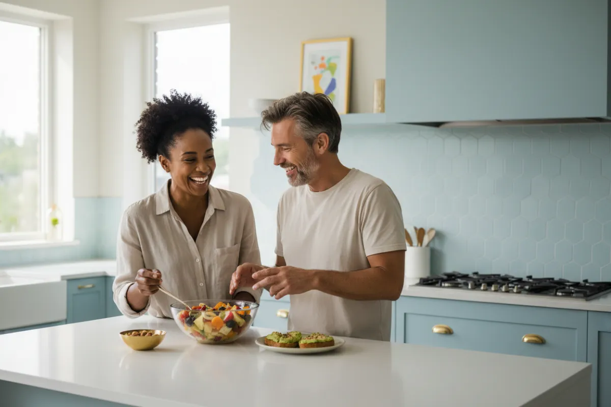 Active adults enjoying healthy lifestyle in bright environment