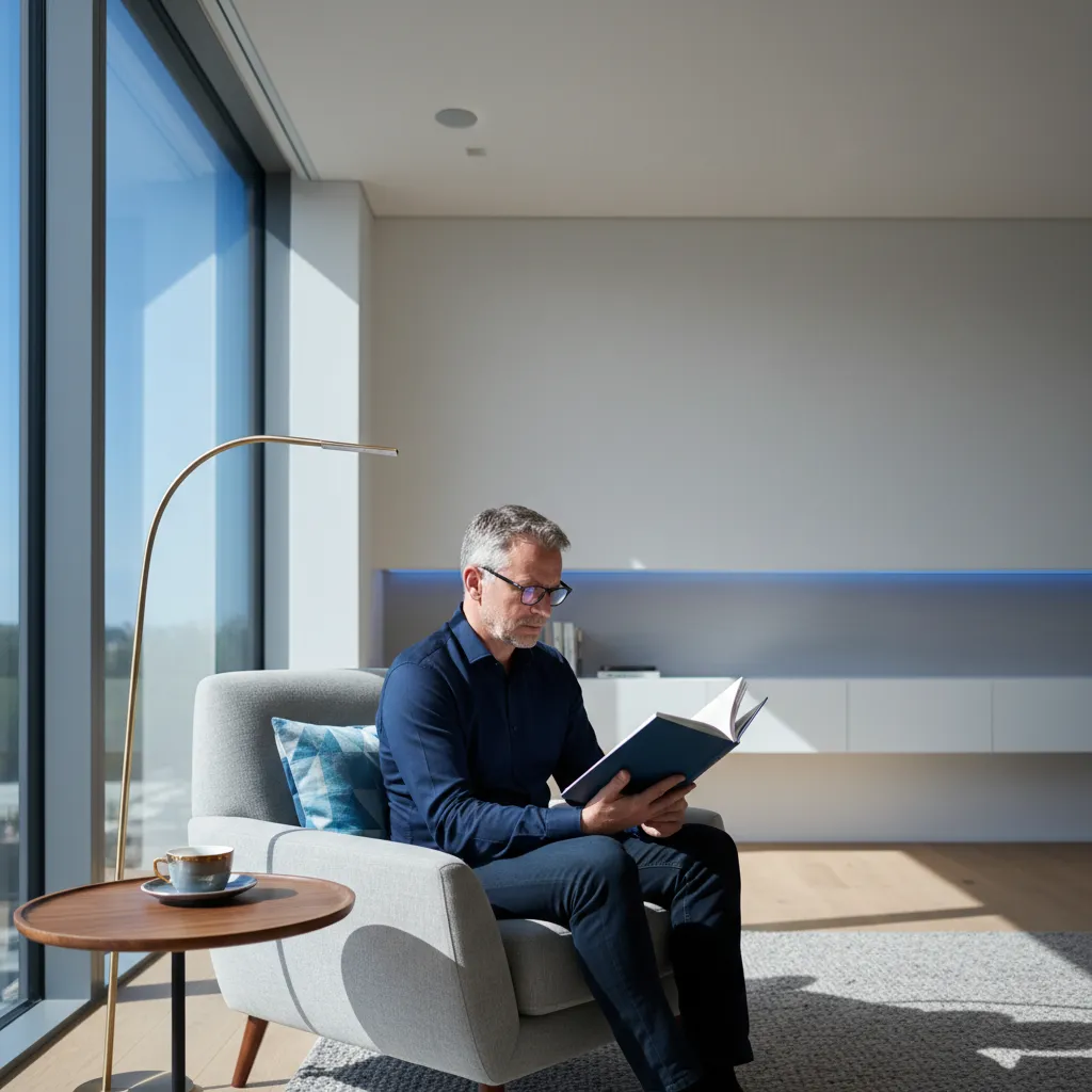 Adult engaged in focused, clear thinking activity