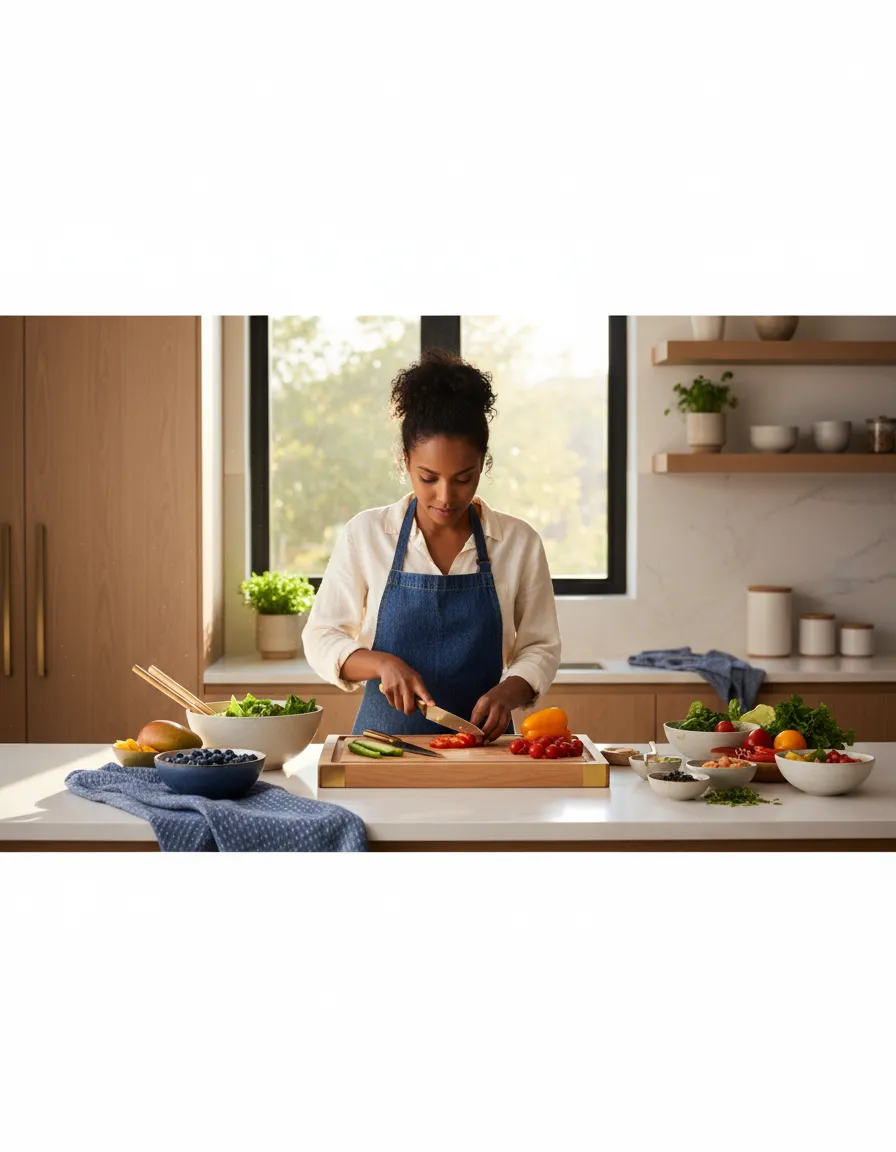 Healthy meal preparation, indicating habits and environments connected to appetite