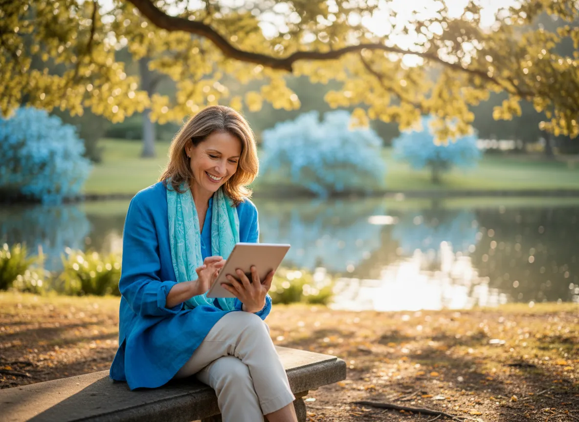 Active older woman learning and engaged
