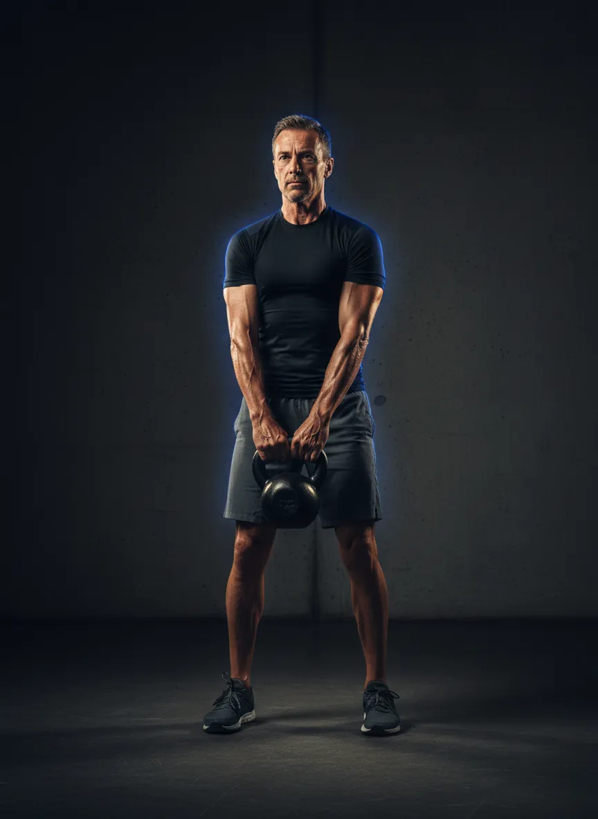 Active man strength training in bright natural light