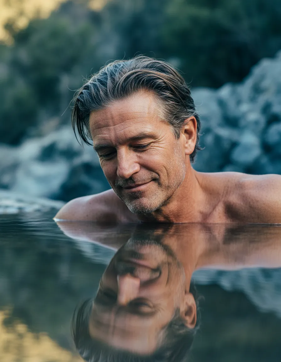 Active man observing subtle changes in his resting appearance