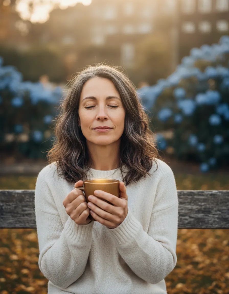 Woman experiencing subtle skin texture changes outdoors in natural light