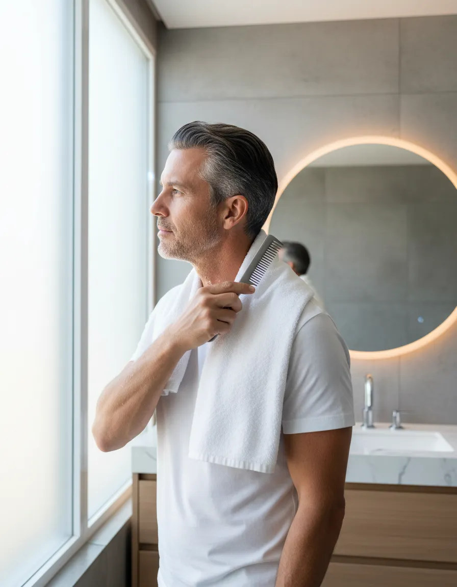 Active man grooming in the morning