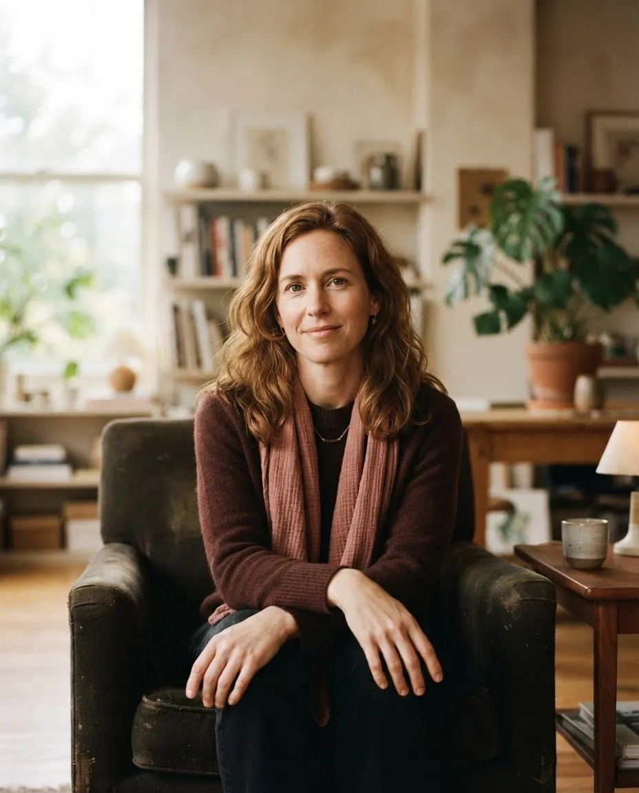 Zara J., founder of The Love Loft, seated thoughtfully in natural warm lighting