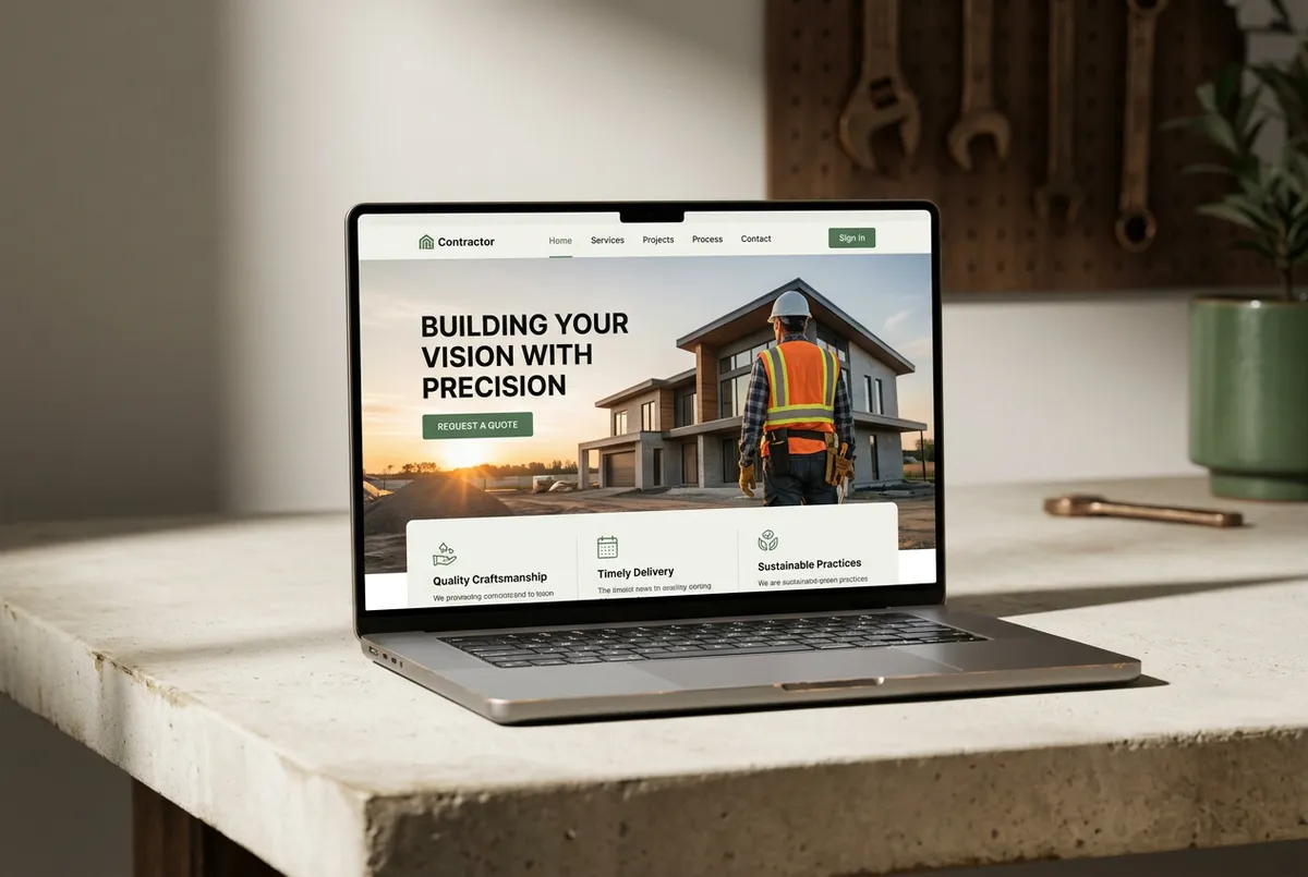 Laptop mockup displaying high-converting contractor website interface