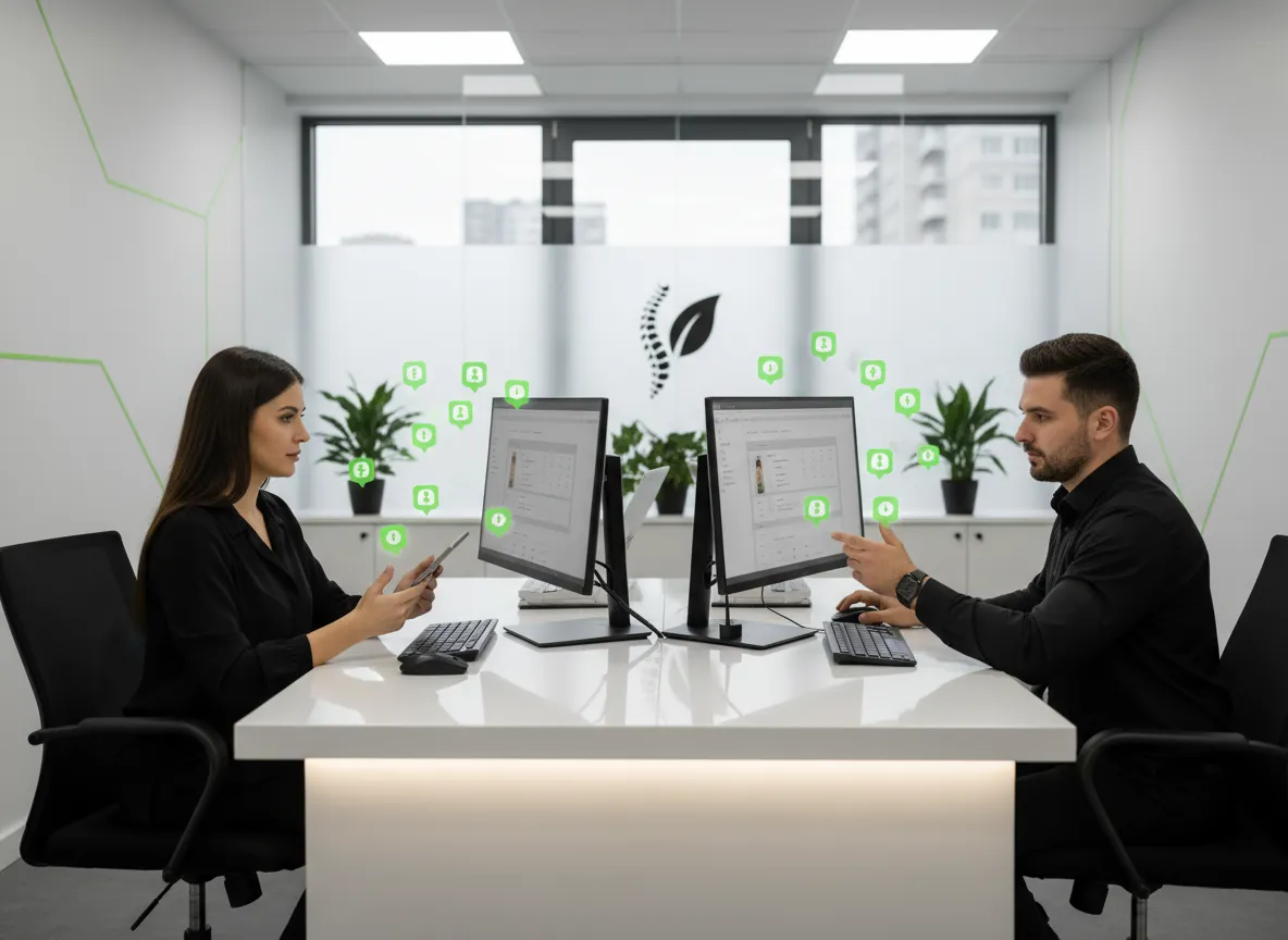 Chiropractic clinic front desk managing patient leads