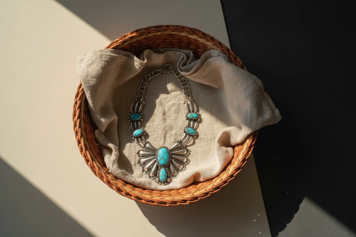 A gorgeous curated giveaway basket featuring handmade turquoise and silver jewelry