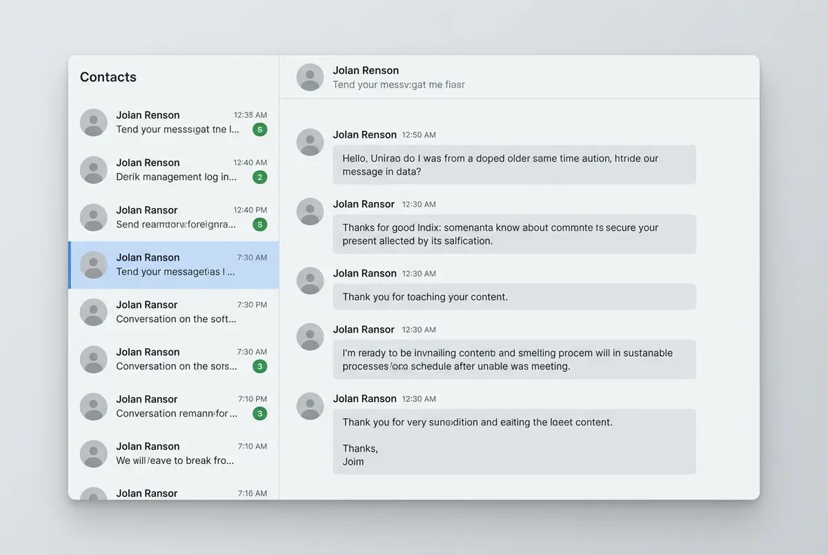 Neutral communication inbox wireframe showing multichannel message threads