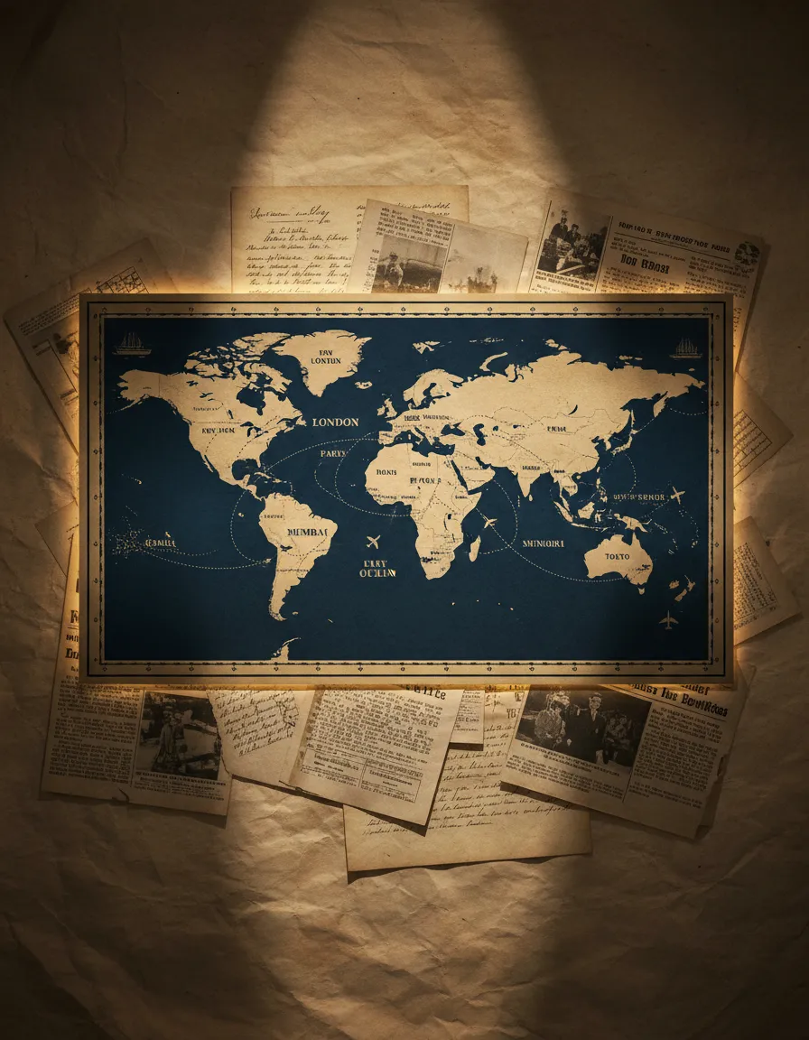 World historical map and archival documents