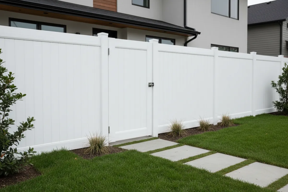White vinyl fence with gate