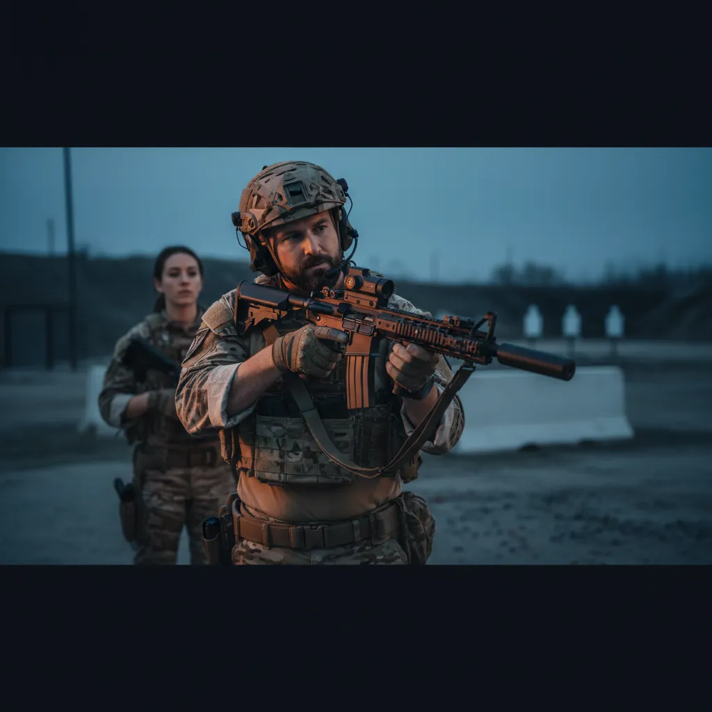 Professional tactical firearms instructor demonstrating leadership