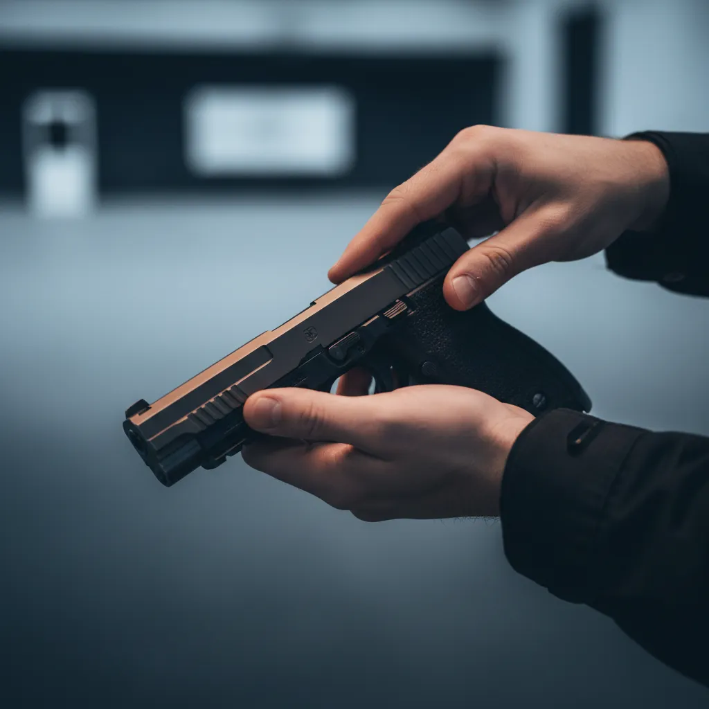 Instructor patiently coaching a beginner at the shooting range