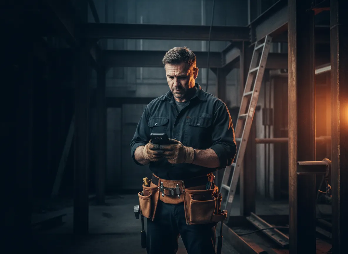 Tradesman actively working on a gritty job site
