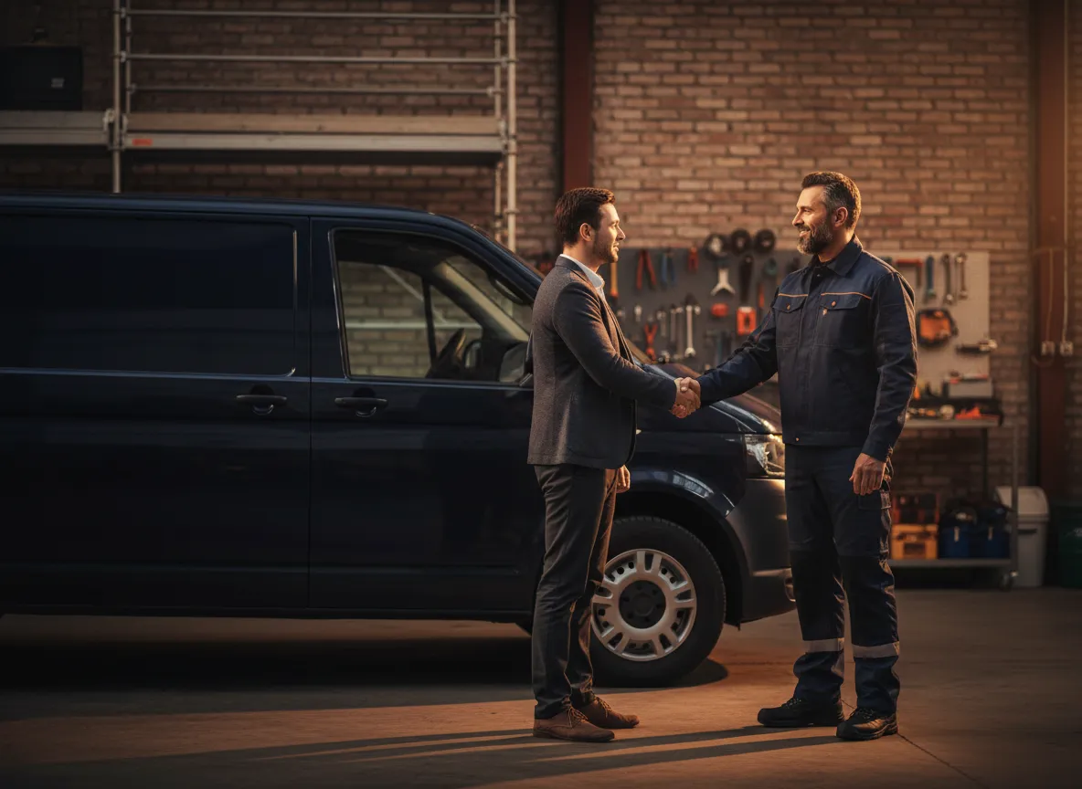 Firm handshake sealing the deal on a completed job