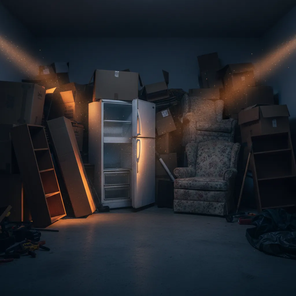 Cluttered garage with unwanted junk in Clever MO