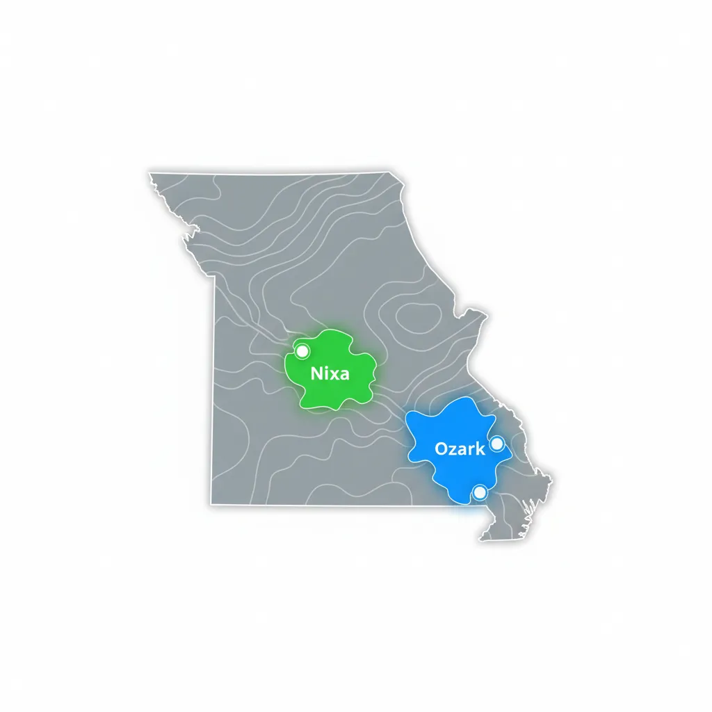 Map highlighting Southwest Missouri service areas including Ozark and Nixa