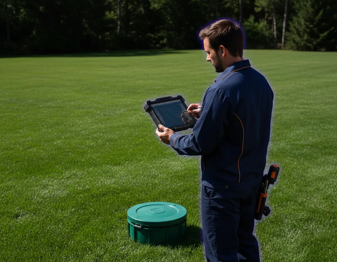 Certified septic tank inspector checking septic riser