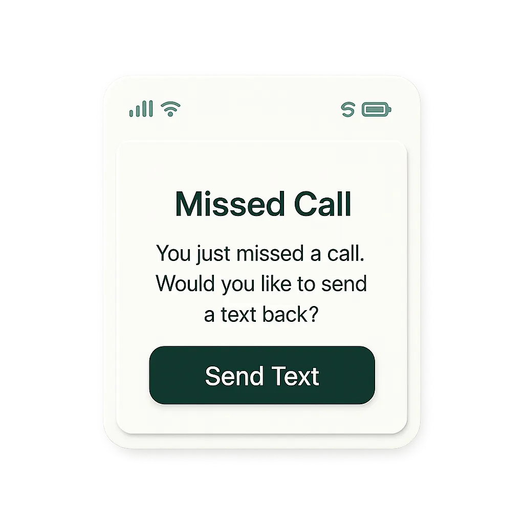 Missed-Call Text Back UI Mockup