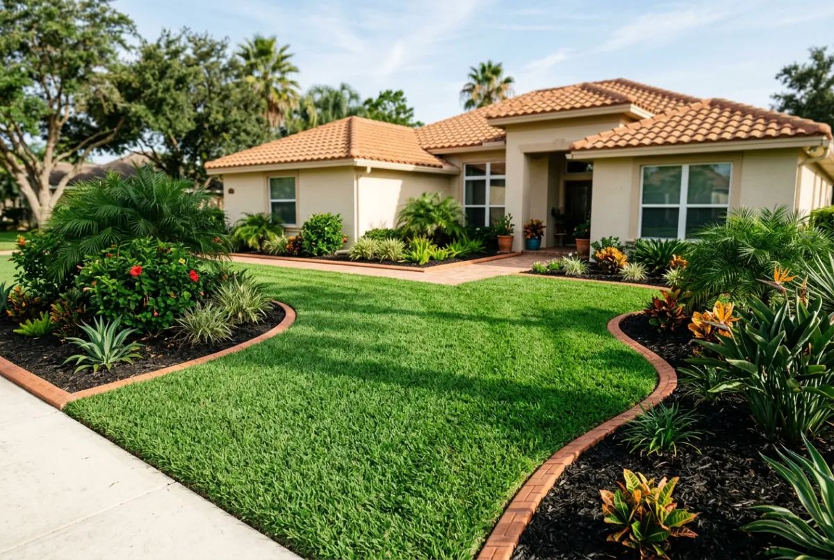 Lush vibrant green St. Augustine residential lawn in South Texas