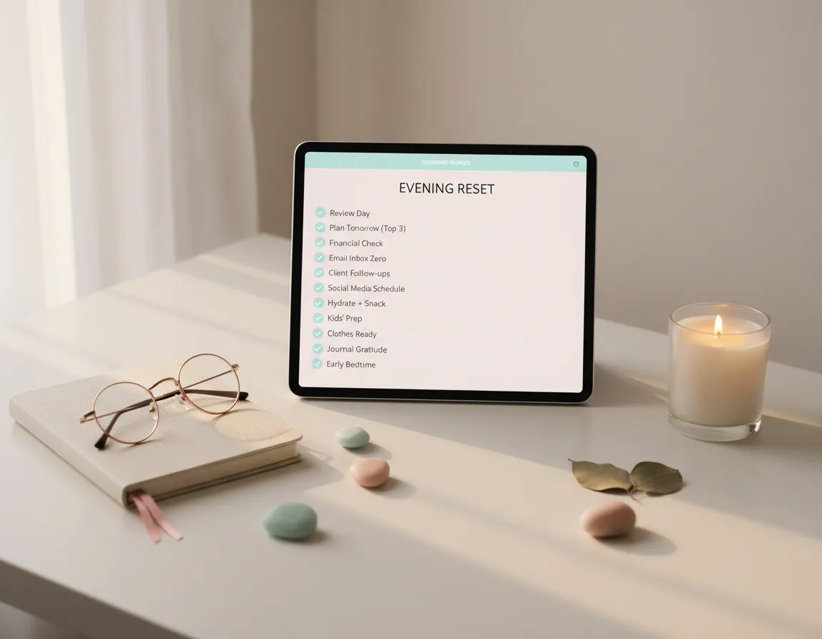 Tablet with digital planner and stylus on white desk