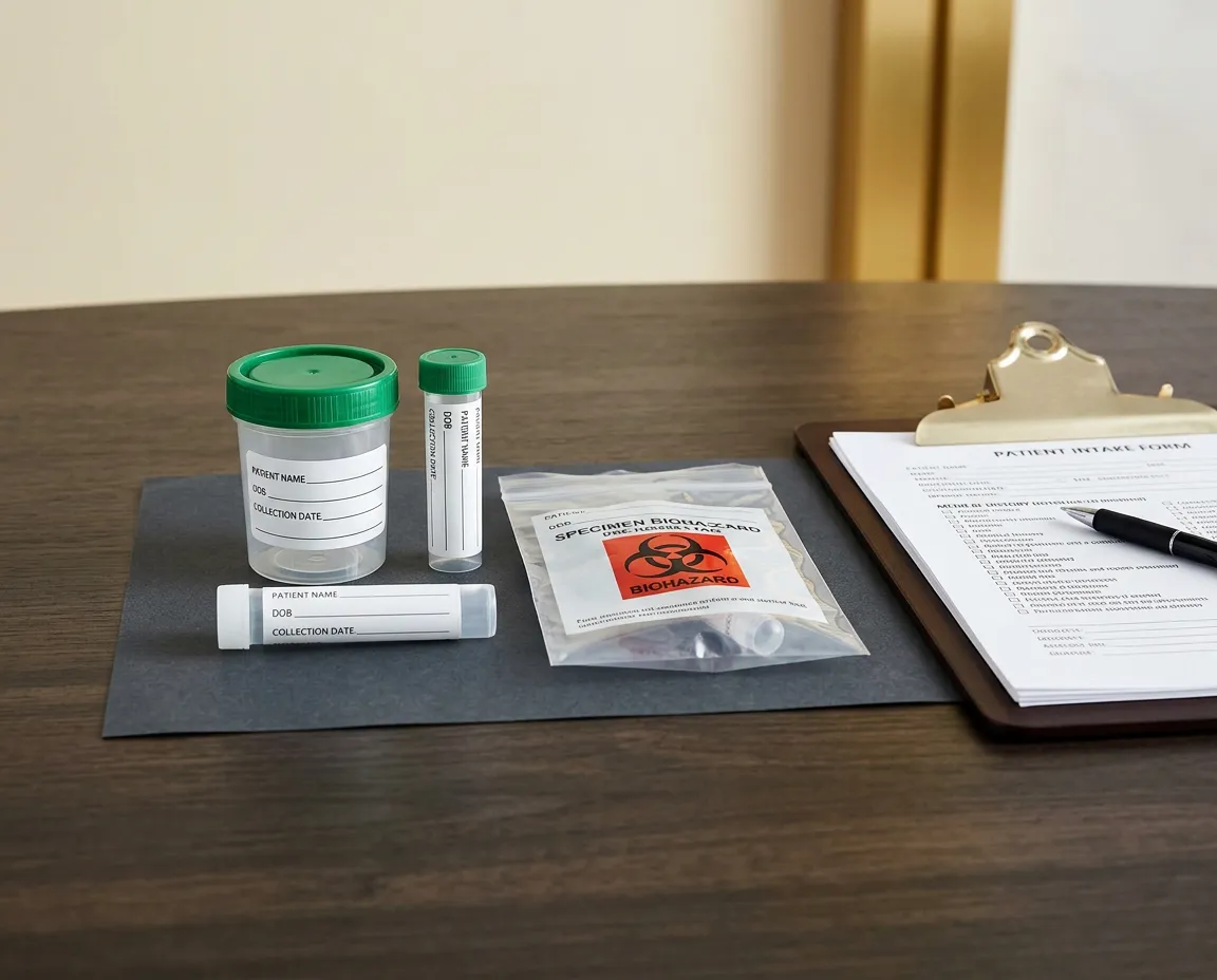 Clinical specimen collection kit prepared for on-site employer wellness screening