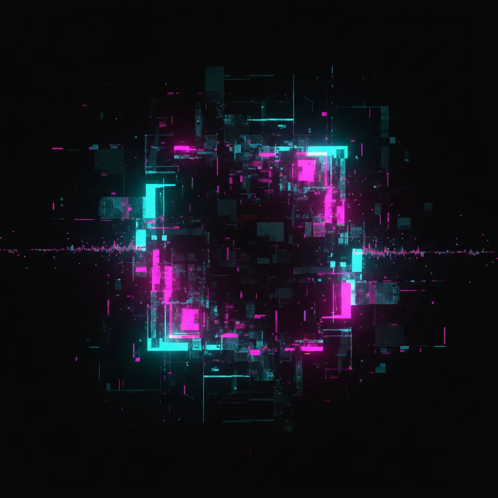 Abstract composite glitch art representing AI sound processing