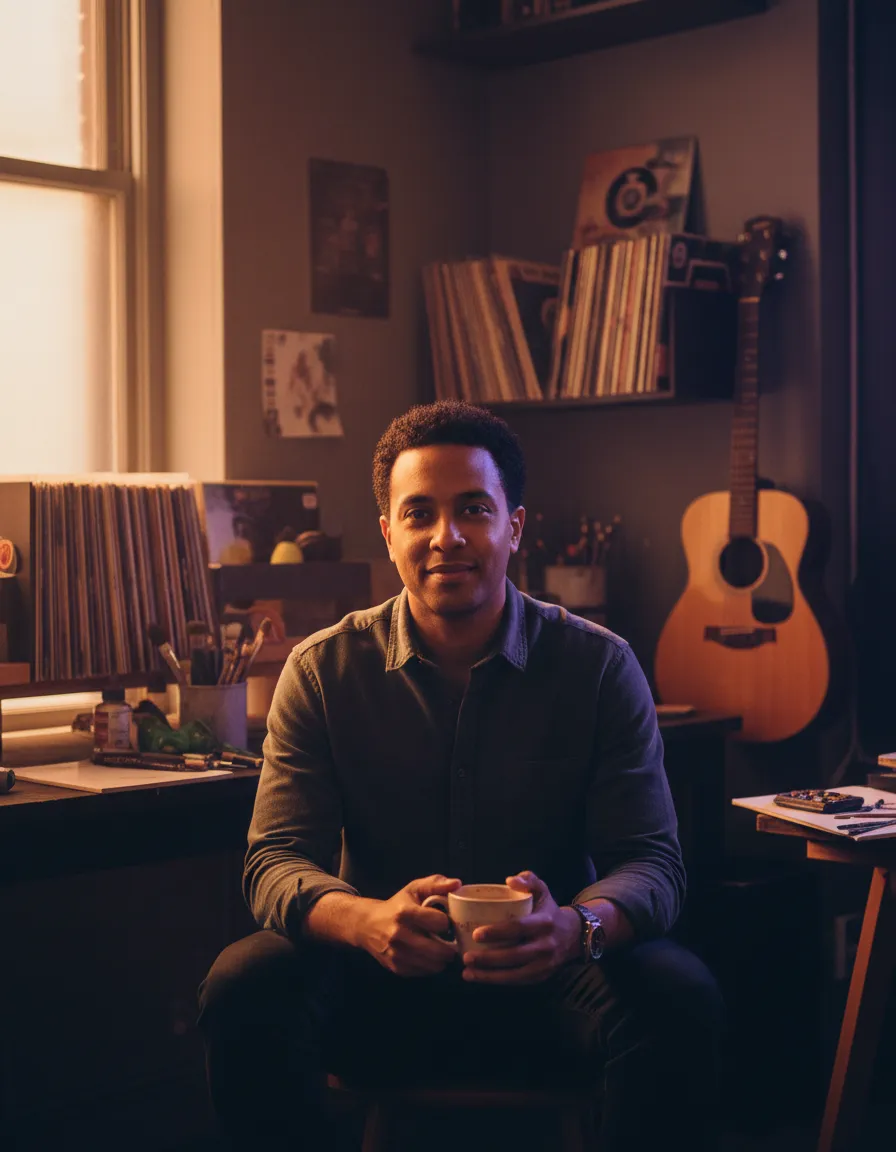 Portrait of Briyan Fredrick Baker in his creative studio