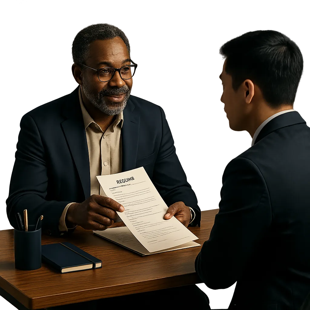 Workforce counselor and a candidate in a focused consultation