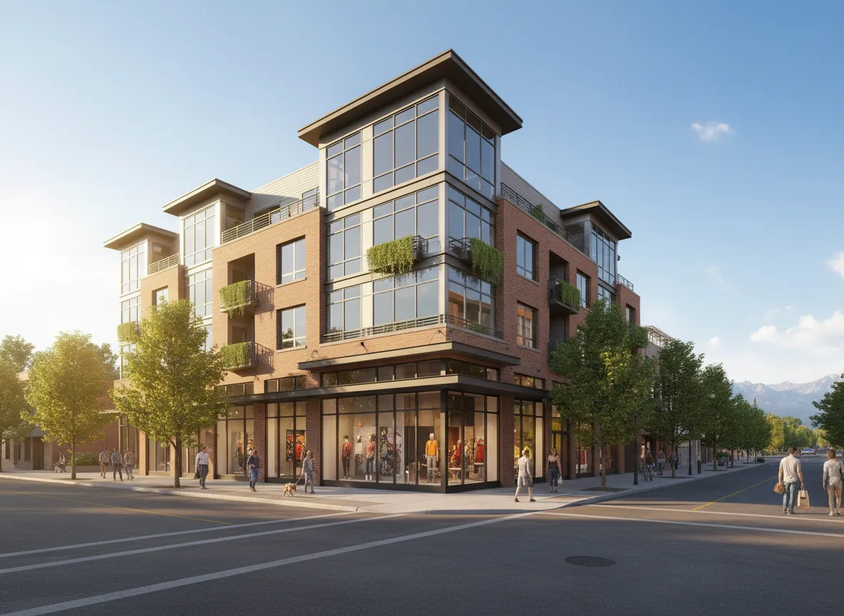 Mixed use corner building with retail and apartments