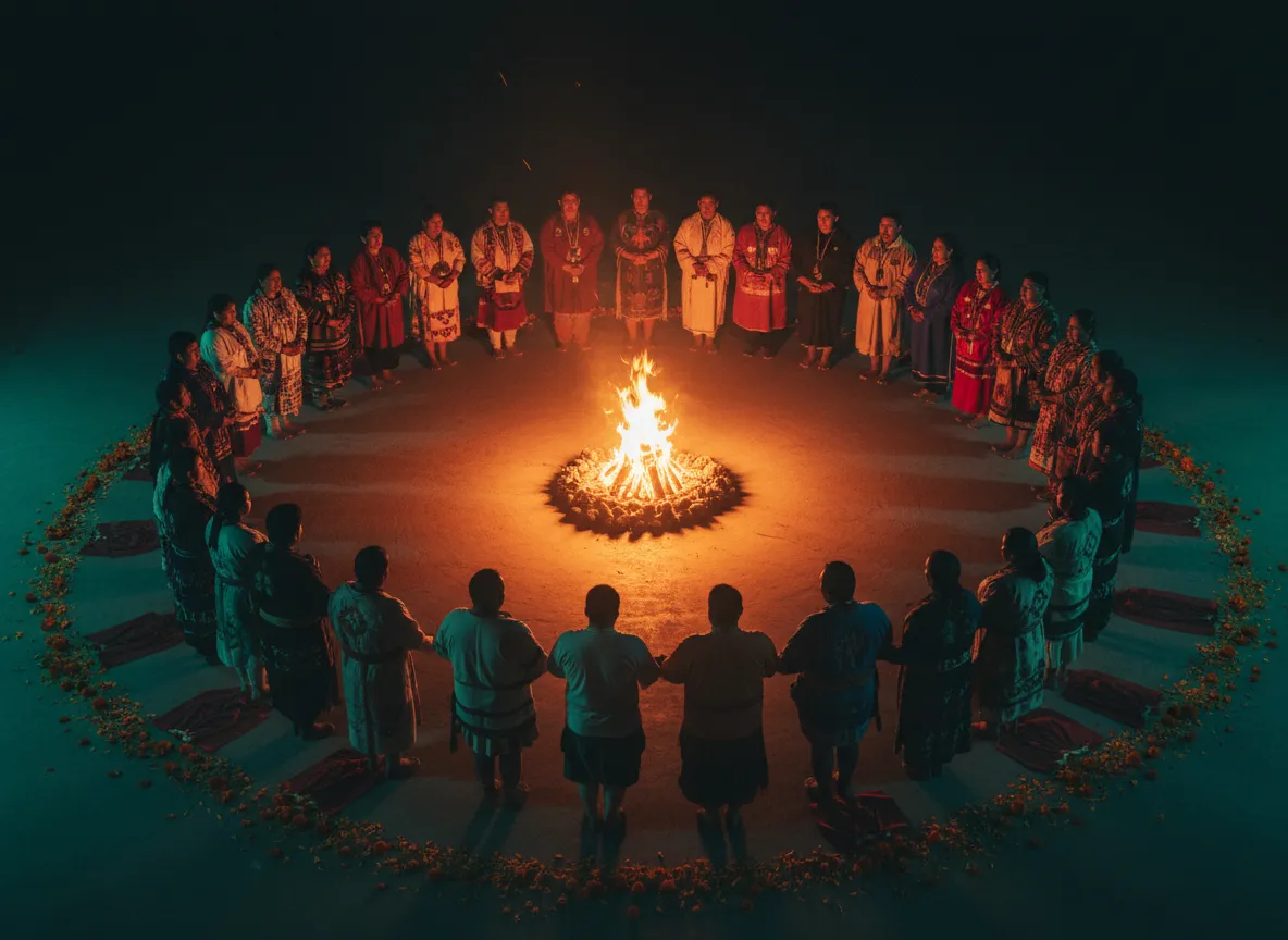 Community gathered in a circle during a ceremony