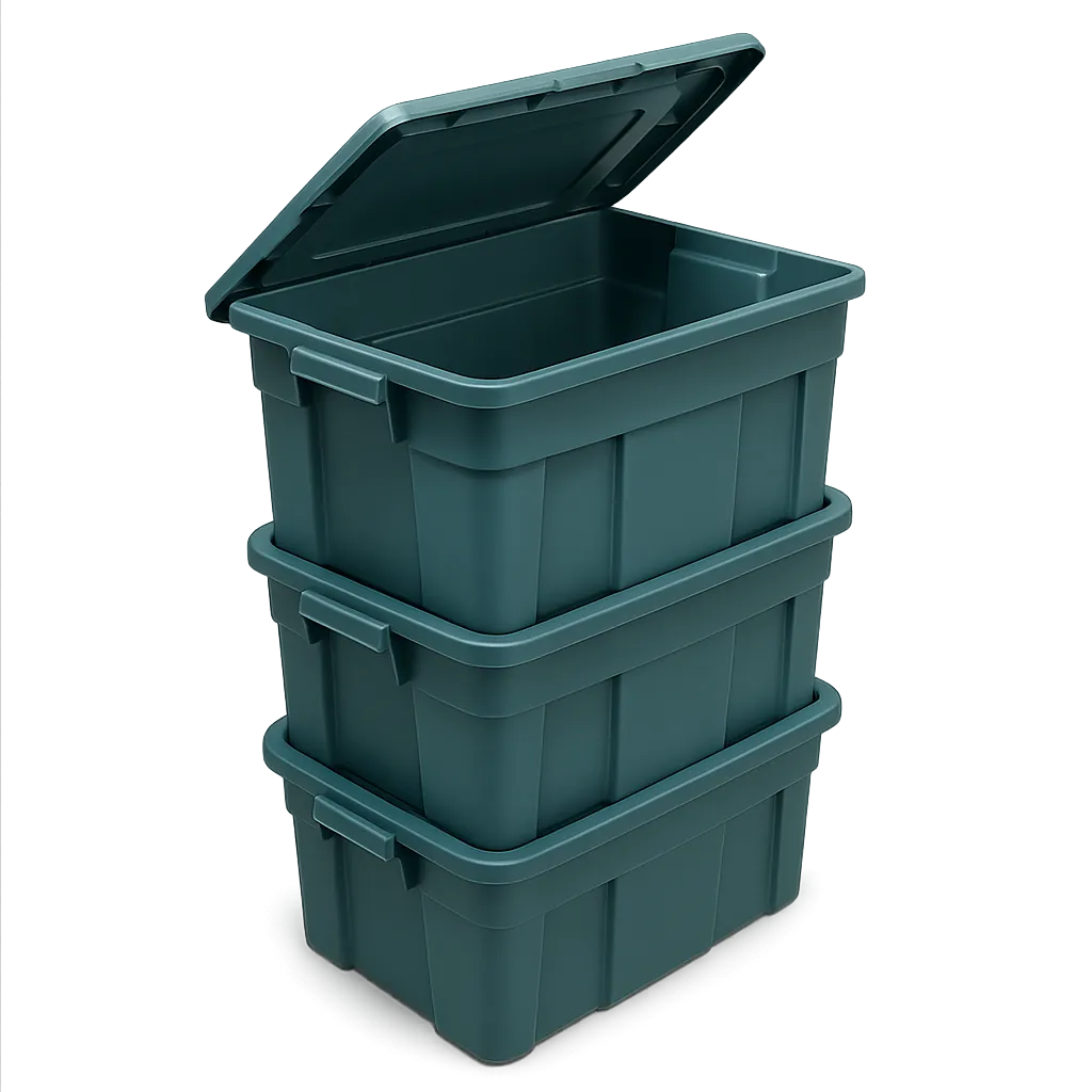Stacked teal reusable moving totes