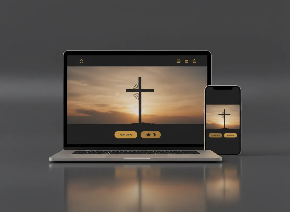 Mockup of modern church website on laptop and phone